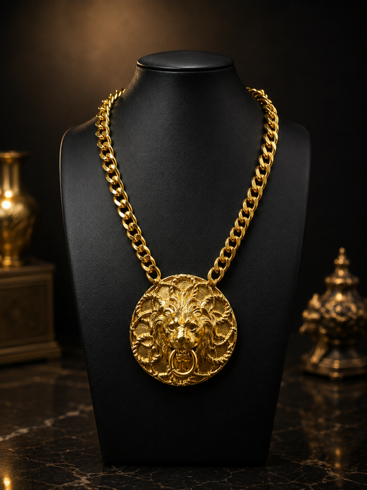 Mounted Chain Lion Head Door Knocker Necklace