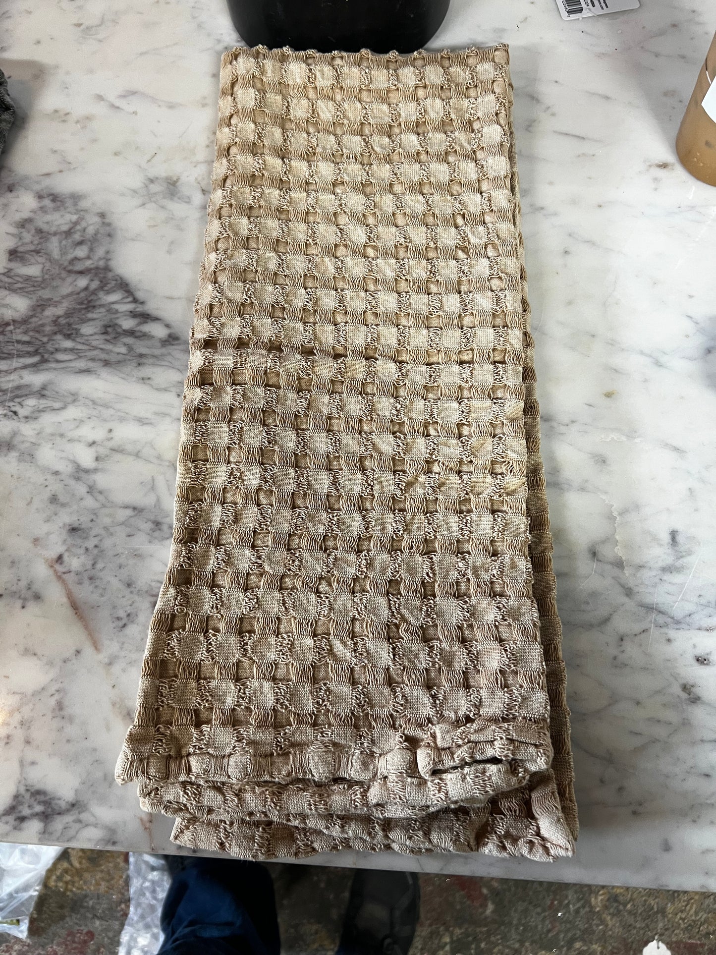 Tan, Oversized Stonewashed Cotton Waffle Weave Tea Towel