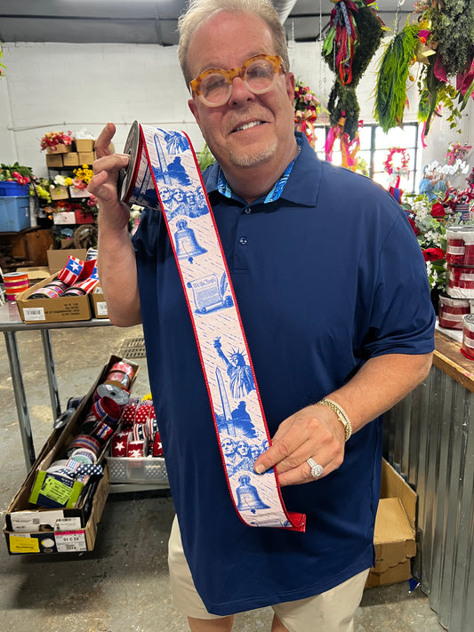 Patriotic America Wired Edge Ribbon