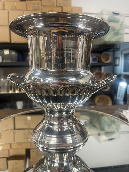 Vintage silver plated, champagne urn with handles.