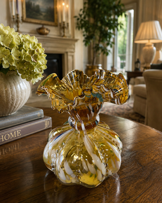 Ruffled Golden Honey Glass Vase with color