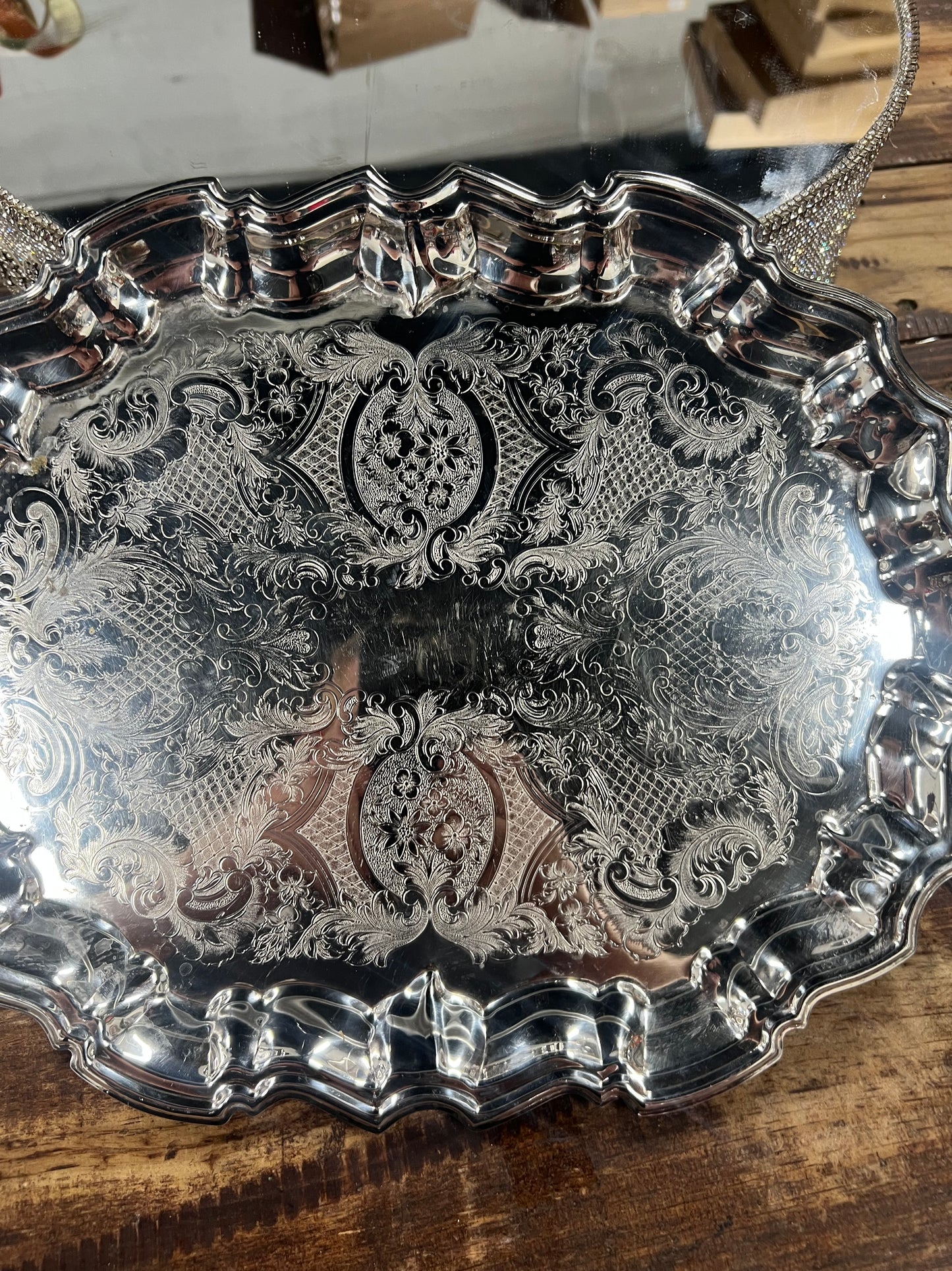 Vintage Silver-Plated Oval Scalloped Footed Tray