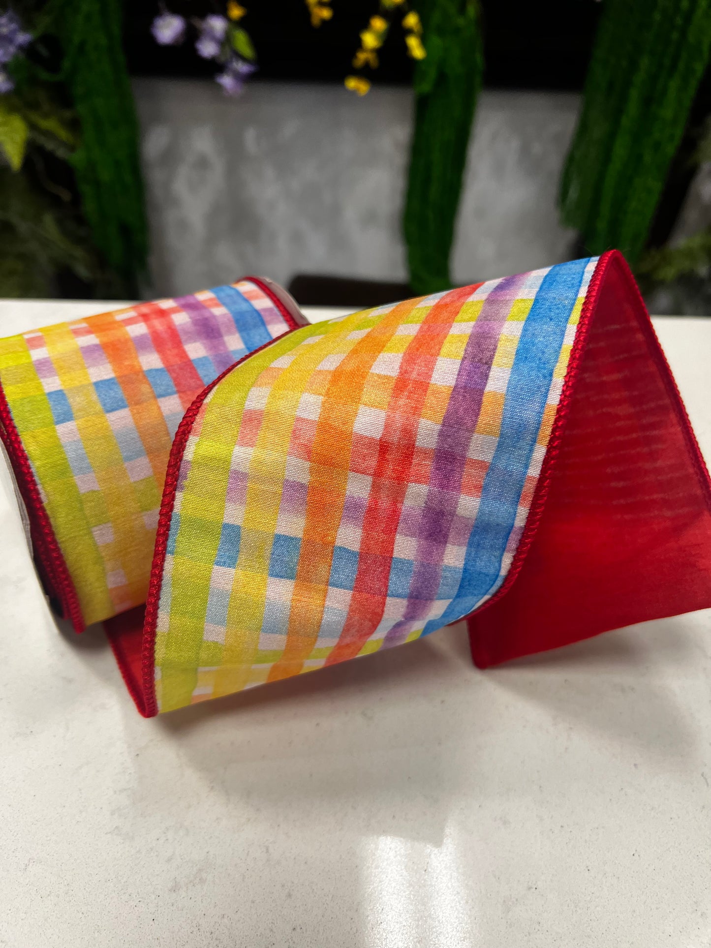 Water Color Plaid Wired Ribbon