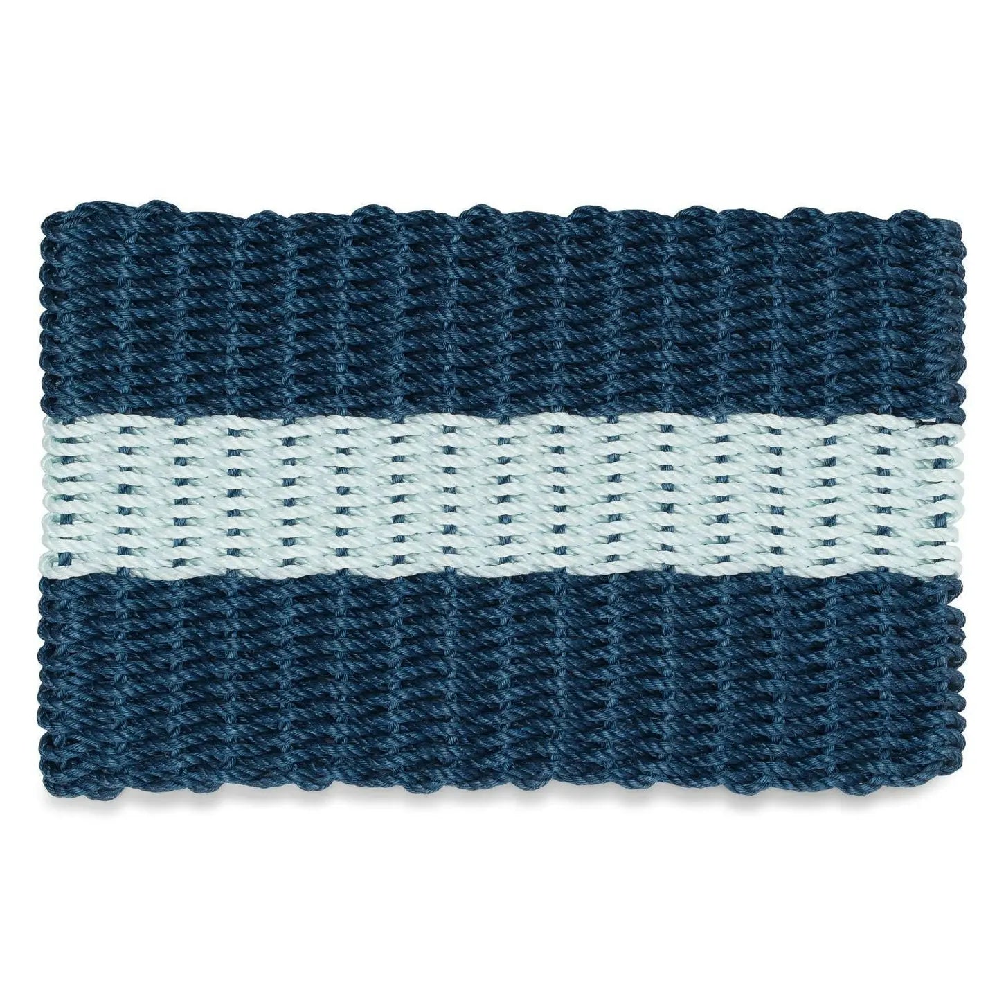 Lobster Rope™ Outdoor Doormat: Navy with Seafoam Stripe