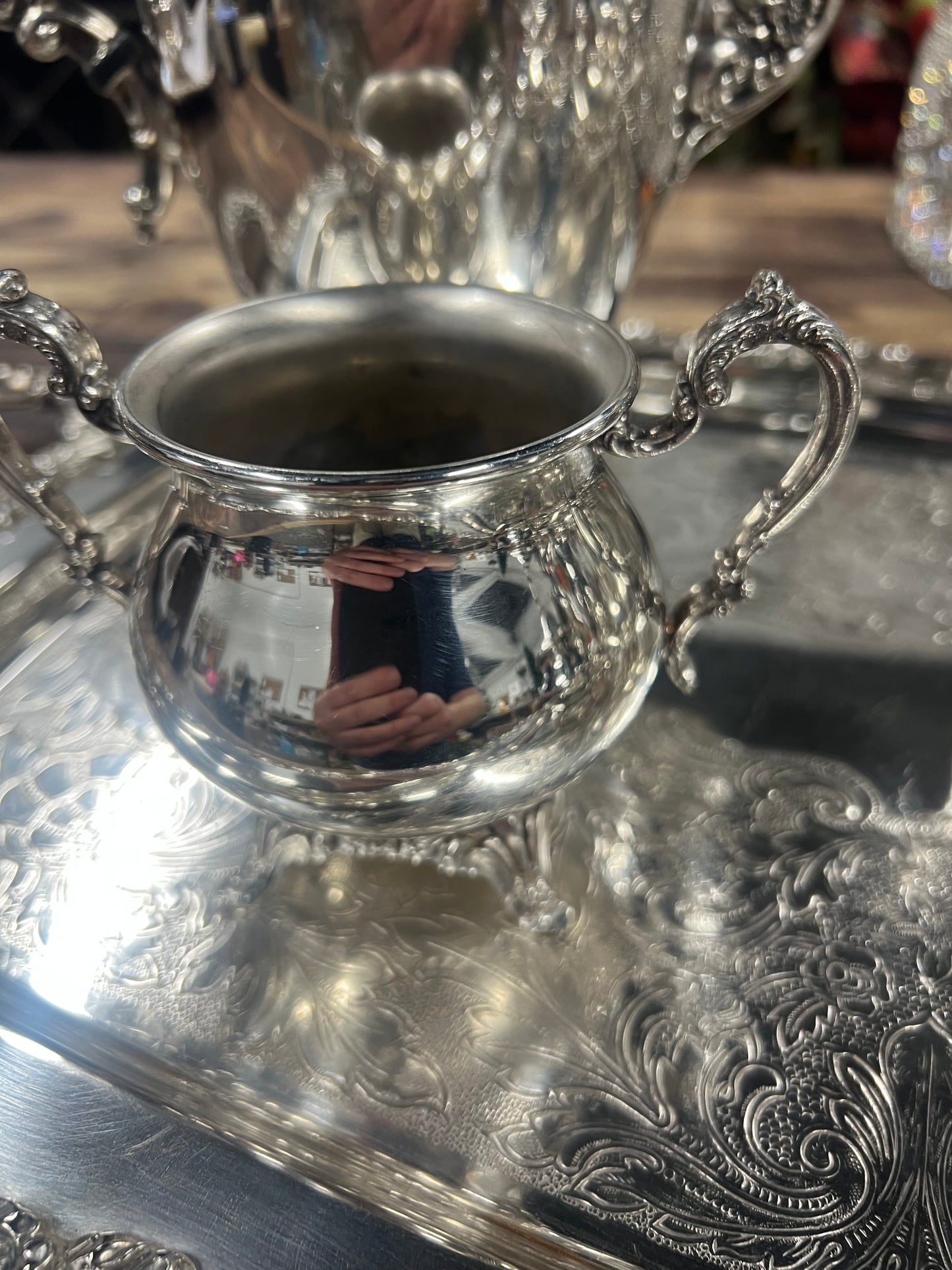 5 Piece Vintage Silver-Plated Tea Set (#5) (Lid is Detached as Pictured)