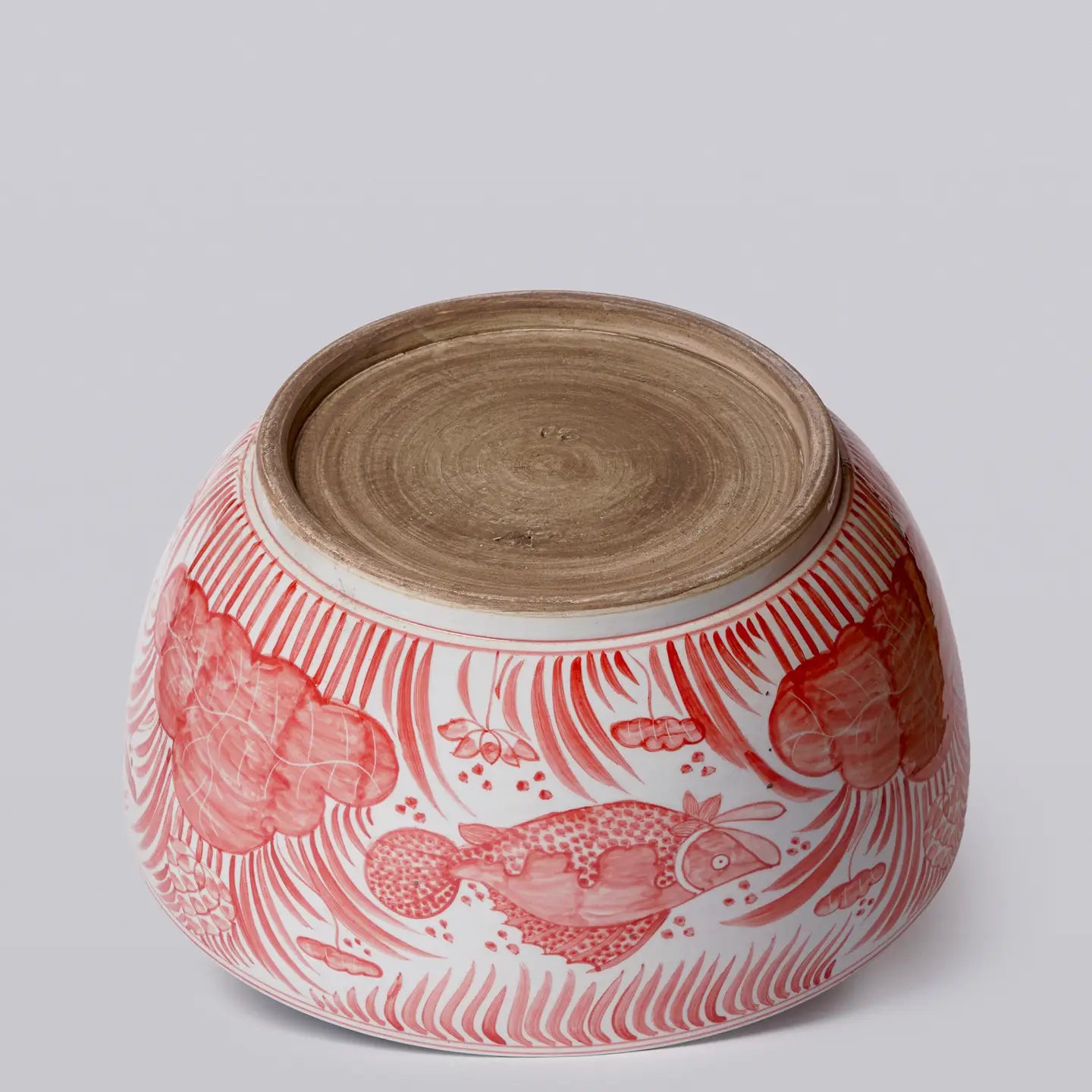 Red and White Porcelain Fish and Lotus Large Bowl