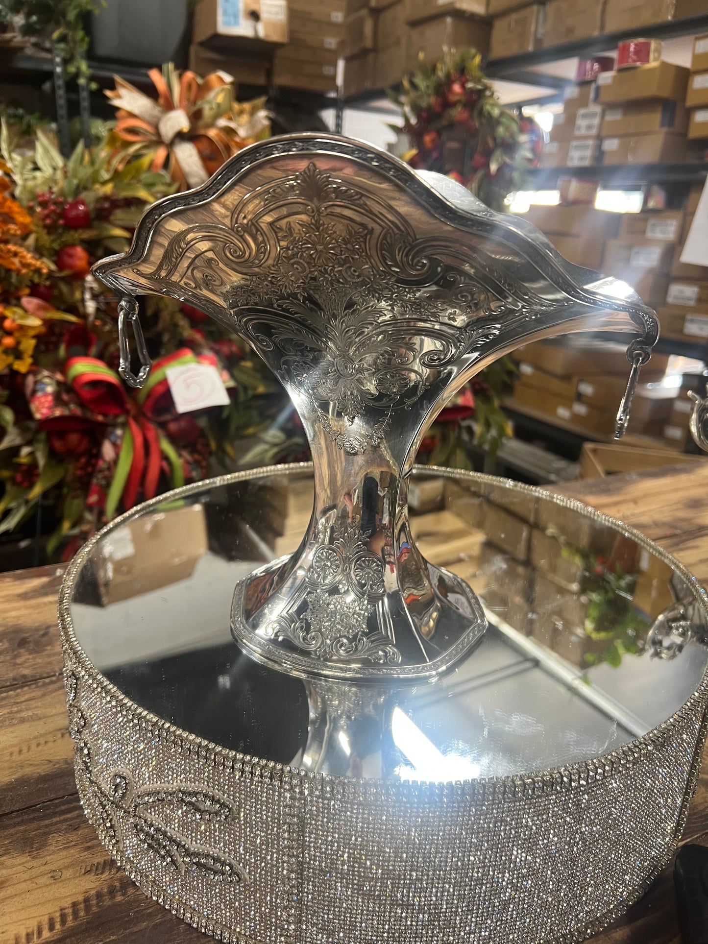 Vintage silver plated widemouth basket ￼