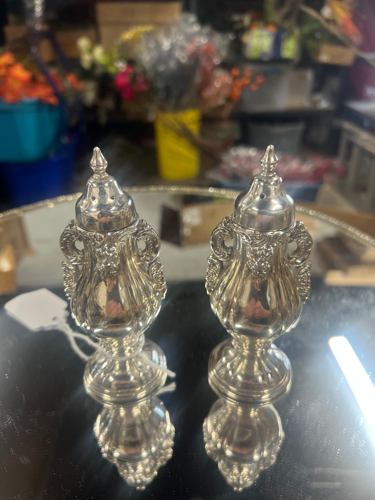 Vintage silver-plated salt and pepper shaker set (2)