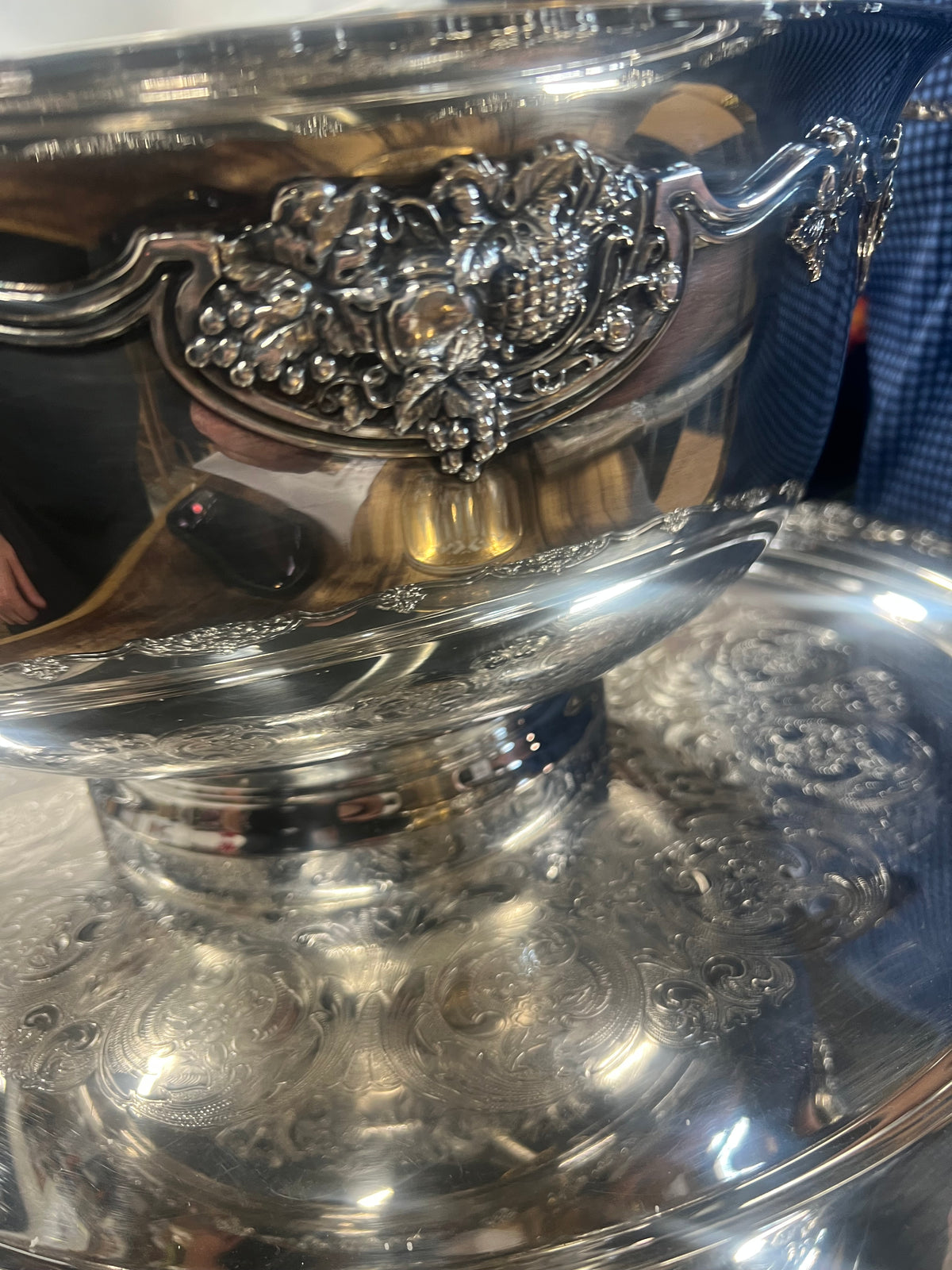 Vintage Silver-Plated Punchbowl with tray and ladle
