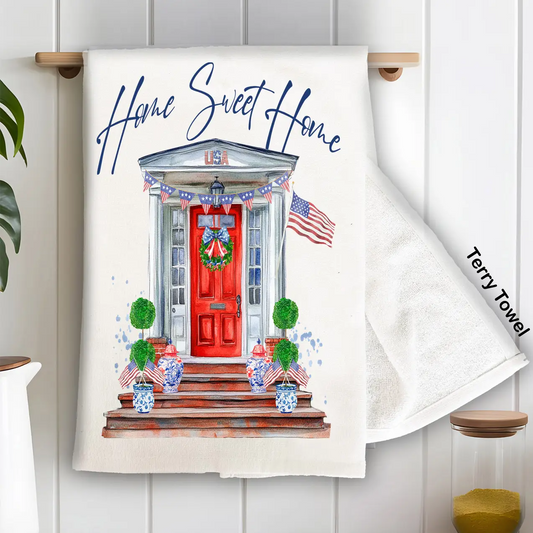 Patriotic Red Door Home Sweet Home Kitchen Terry Towel