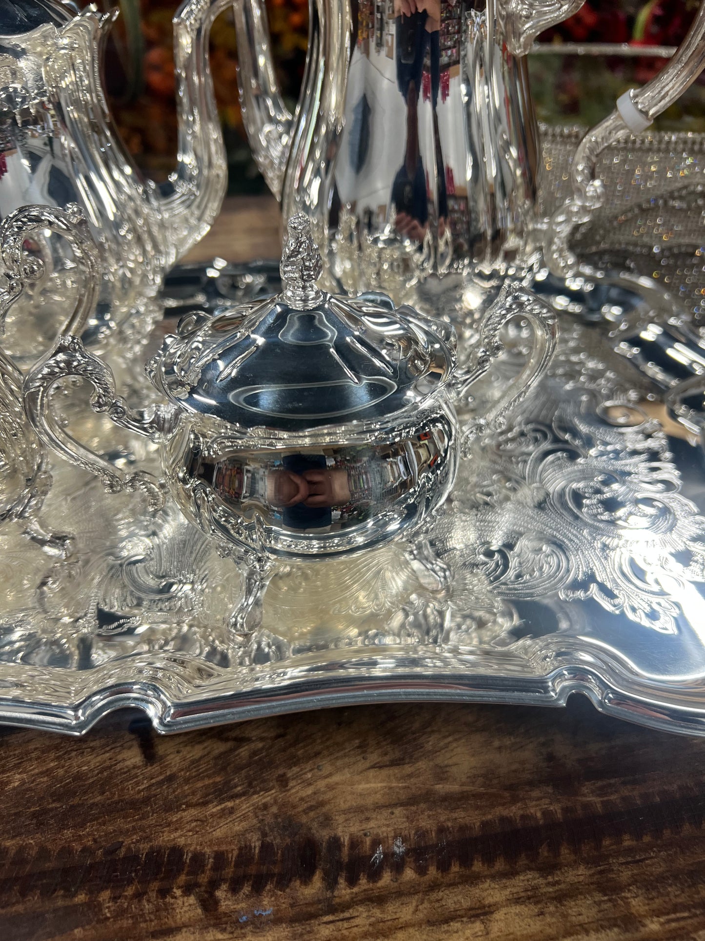 5 Piece Vintage Silver-Plated Tea Set (#4)