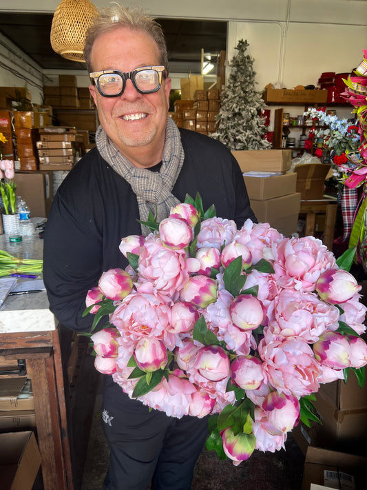 Soft touch pink peony spray with Bud