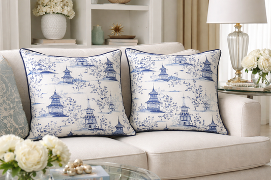 Set of 2 Blue and White Chinoiserie Pillow