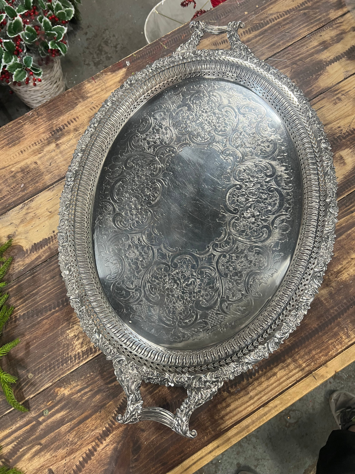 Vintage Heavy Silver-Plated Platter Serving Tray