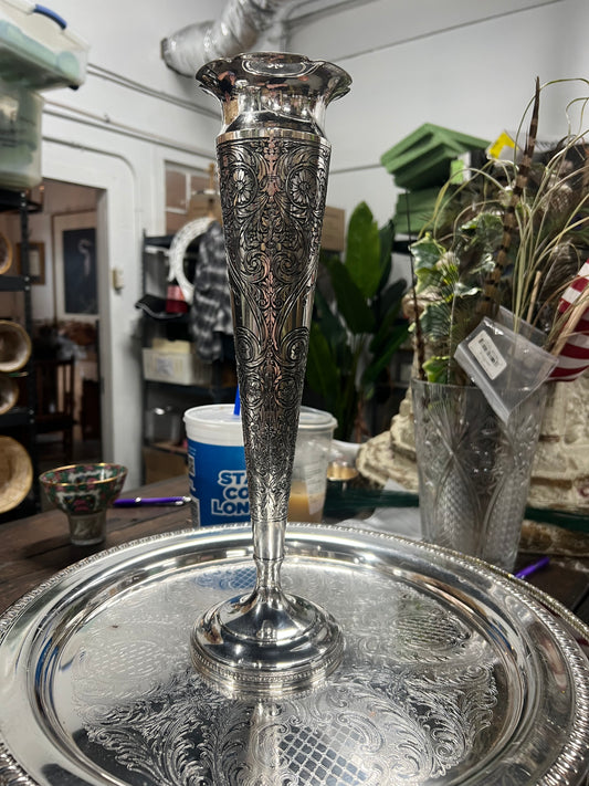 Beautiful Vintage embroidered silver plated trumpet vase