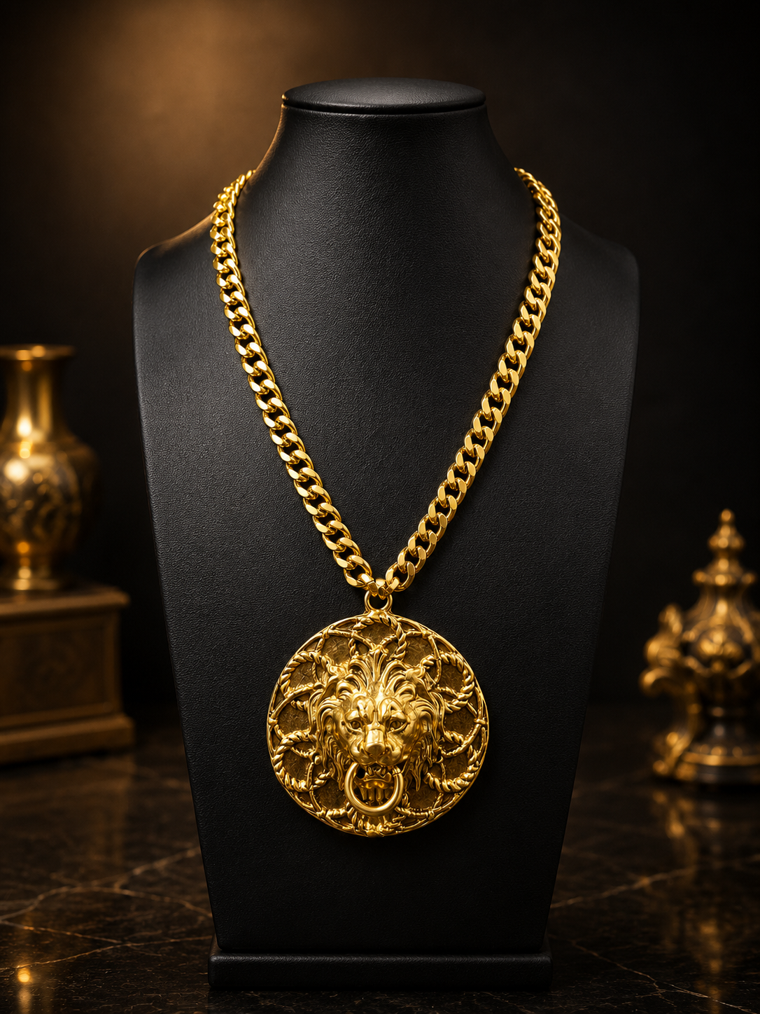 Center Connected Lion Head Door Knocker Necklace