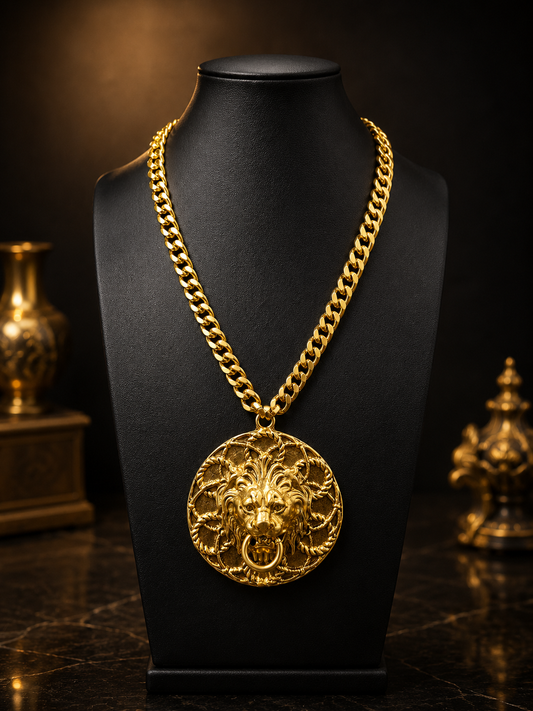 Center Connected Lion Head Door Knocker Necklace