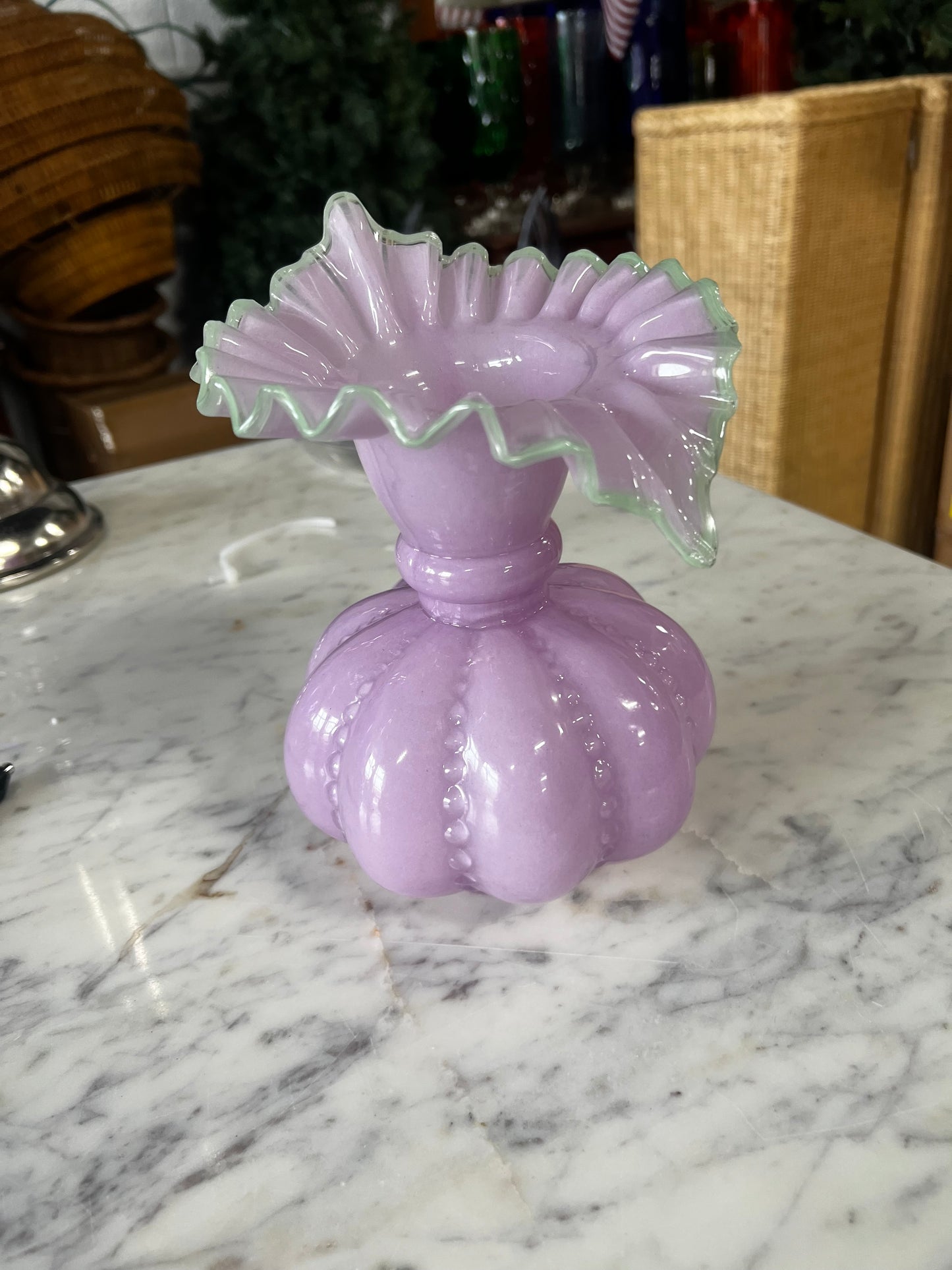 Lavendar Ruffled Glass Vase