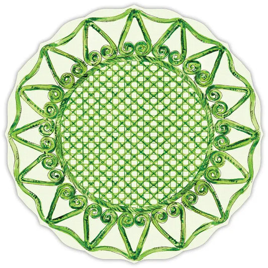 Handpainted Green Lattice with Swirls Posh Die-Cut Paper Placemat 10 per pack
