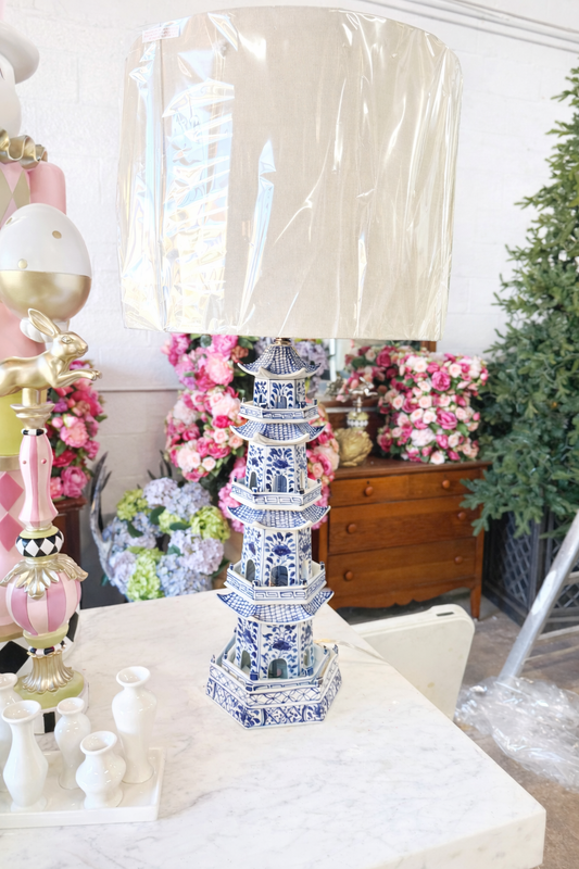 Blue & White Four-Tier Pagoda Table Lamp
