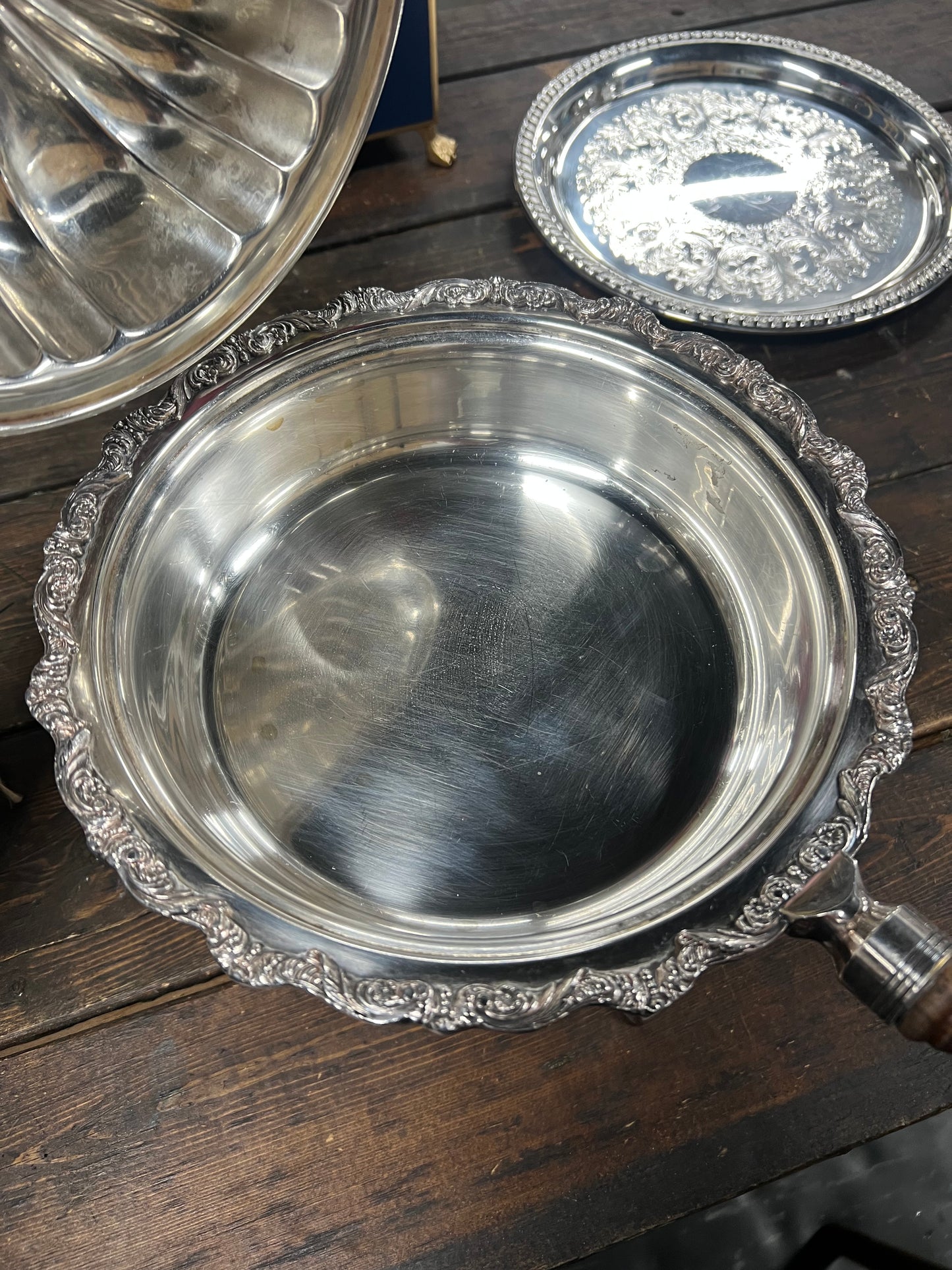 Vintage Silver Plate Chaffing Stand, Burner, Pan