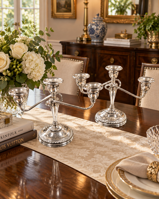 Set of 2 Vintage Sterling Silver Candelabra