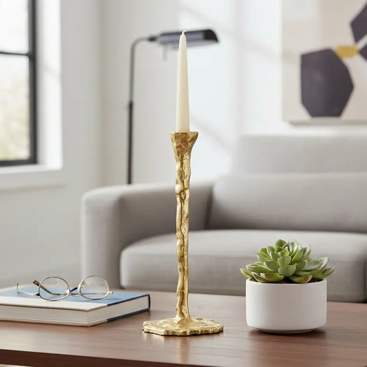 Taper Candle Holder - Gold Aluminum Forged, 15 in.