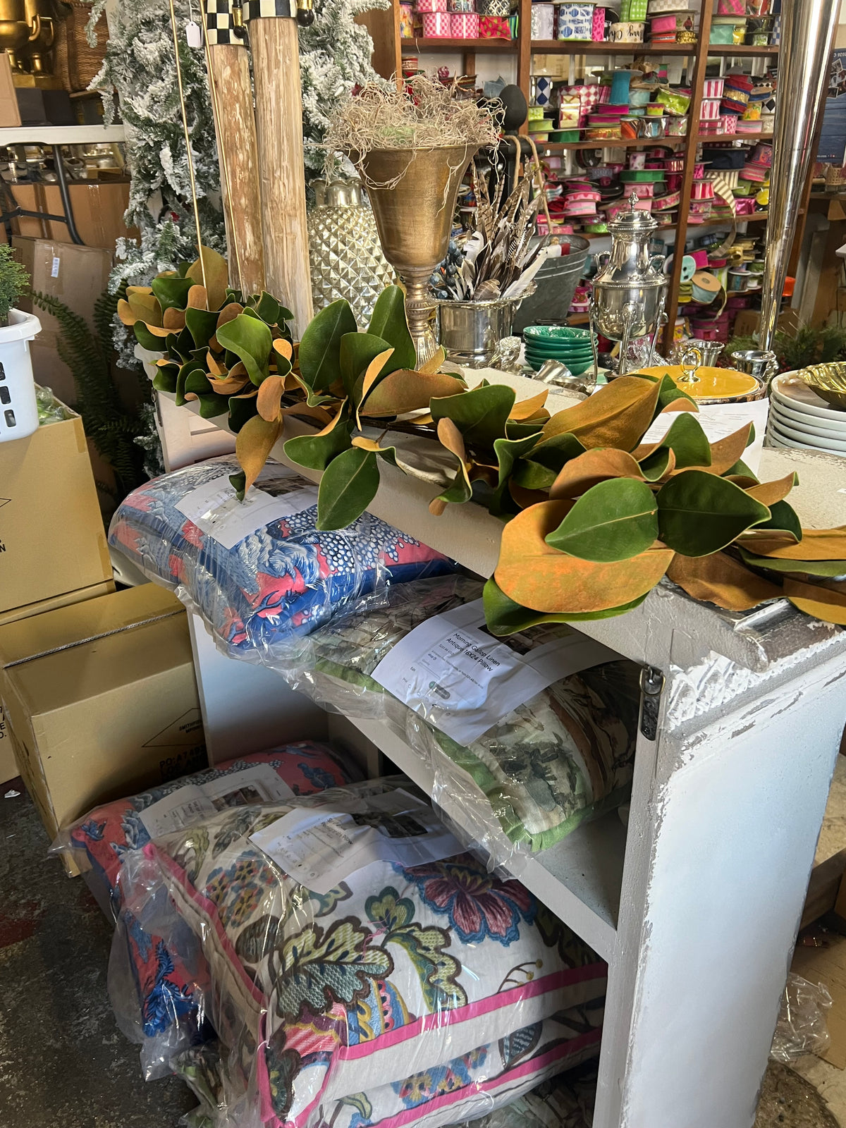 5’ Green Brown Magnolia Leaf Garland (7)(Win)