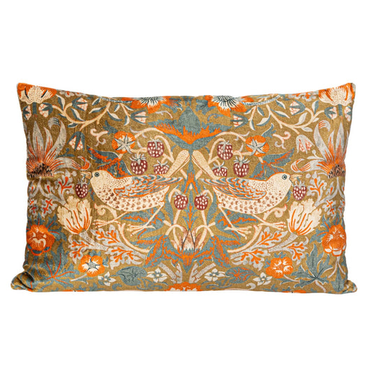 24"L x 16"H Cotton Velvet Printed Lumbar Pillow with Birds/Flowers