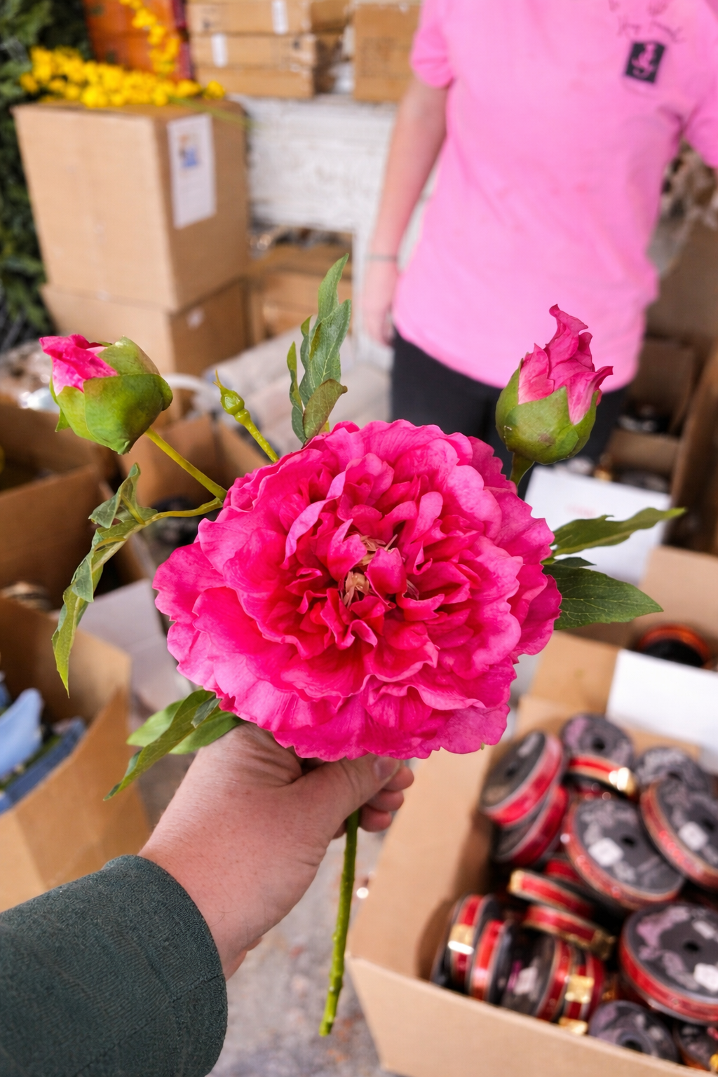 Contessa Peony Real Touch Hot Pink Stem