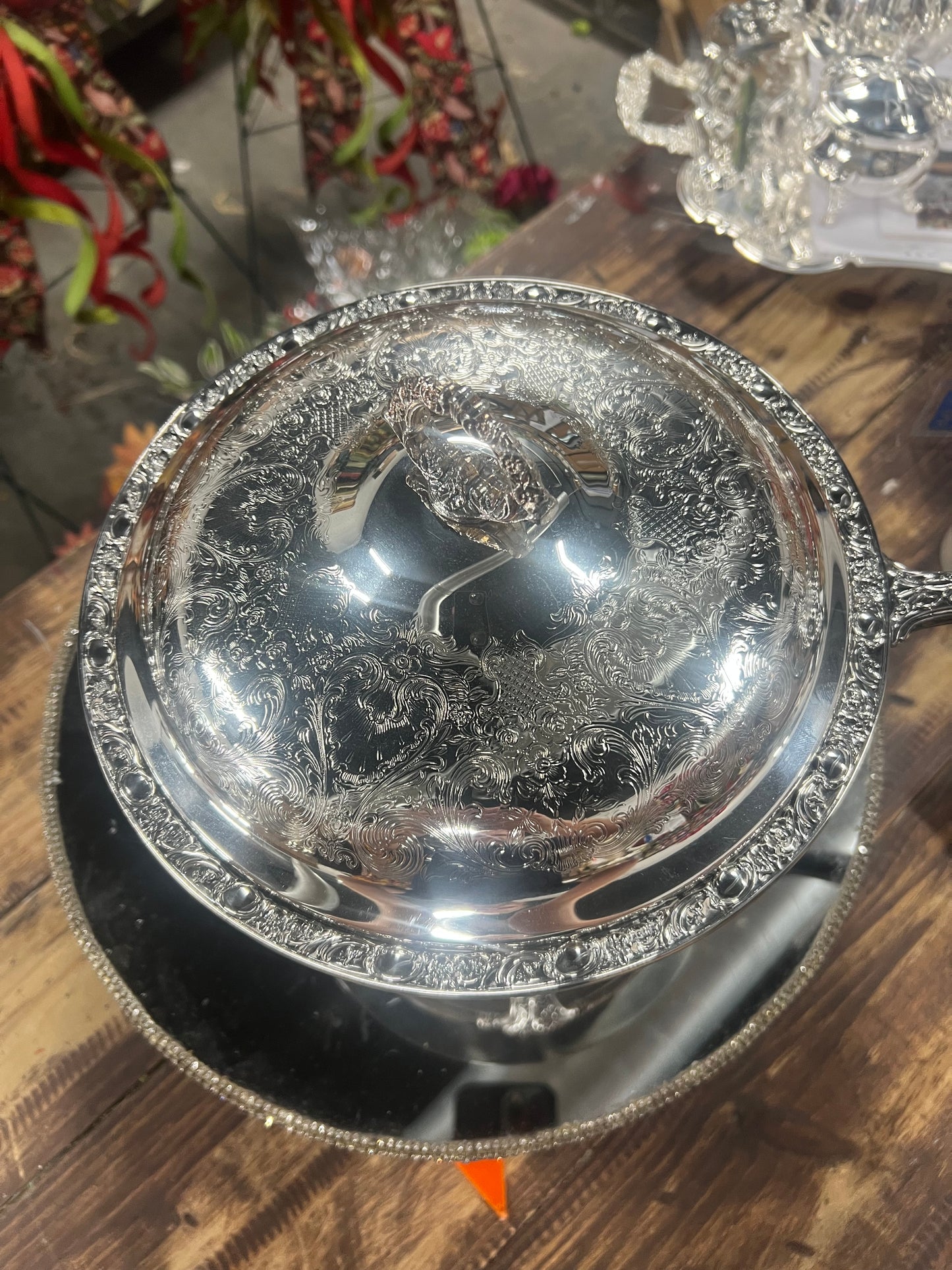 Vintage Silver-Plated Chafing Dish (Broke Burner Arm) as pictured