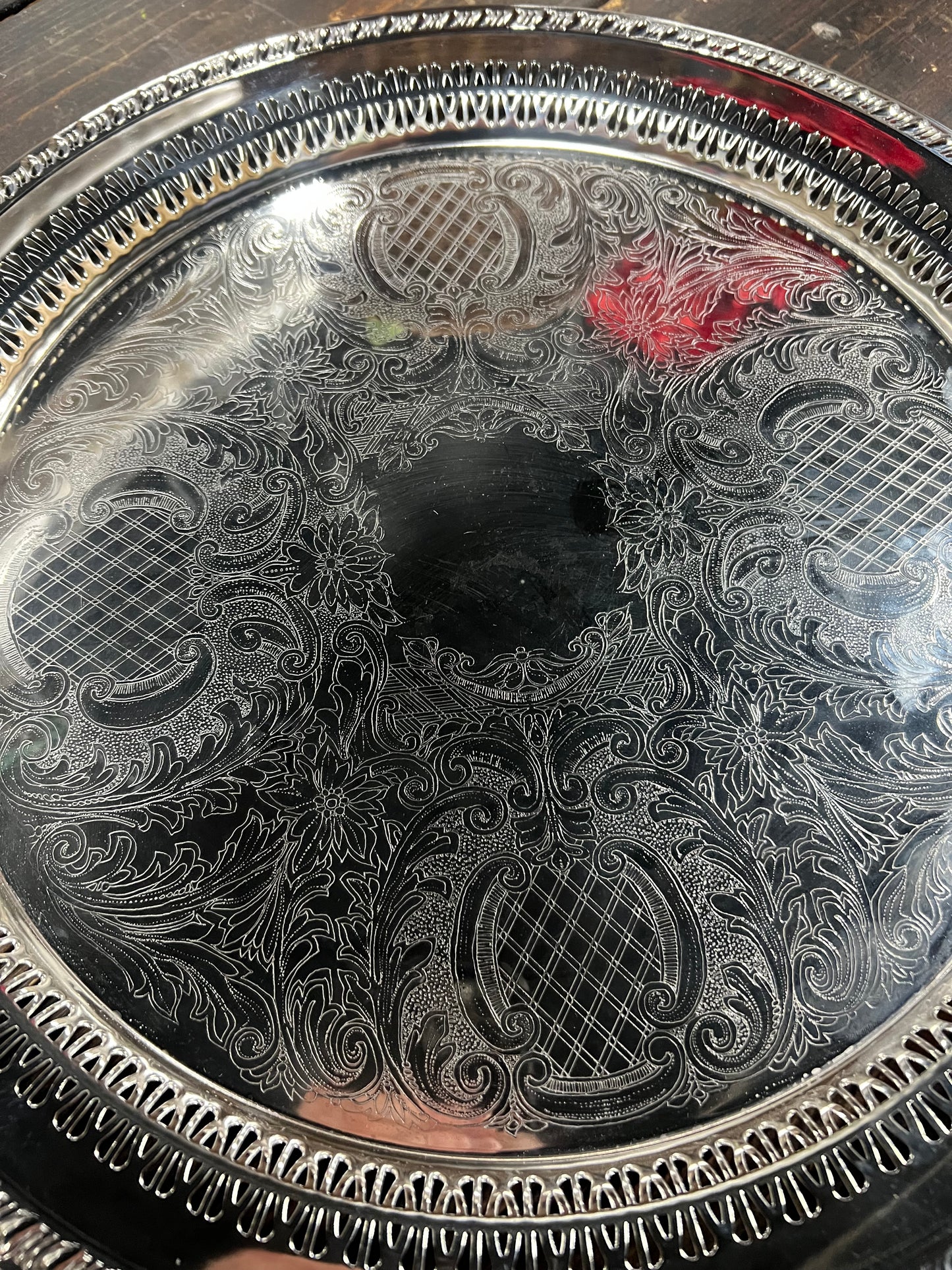 15” Vintage Silver-Plated Serving Tray