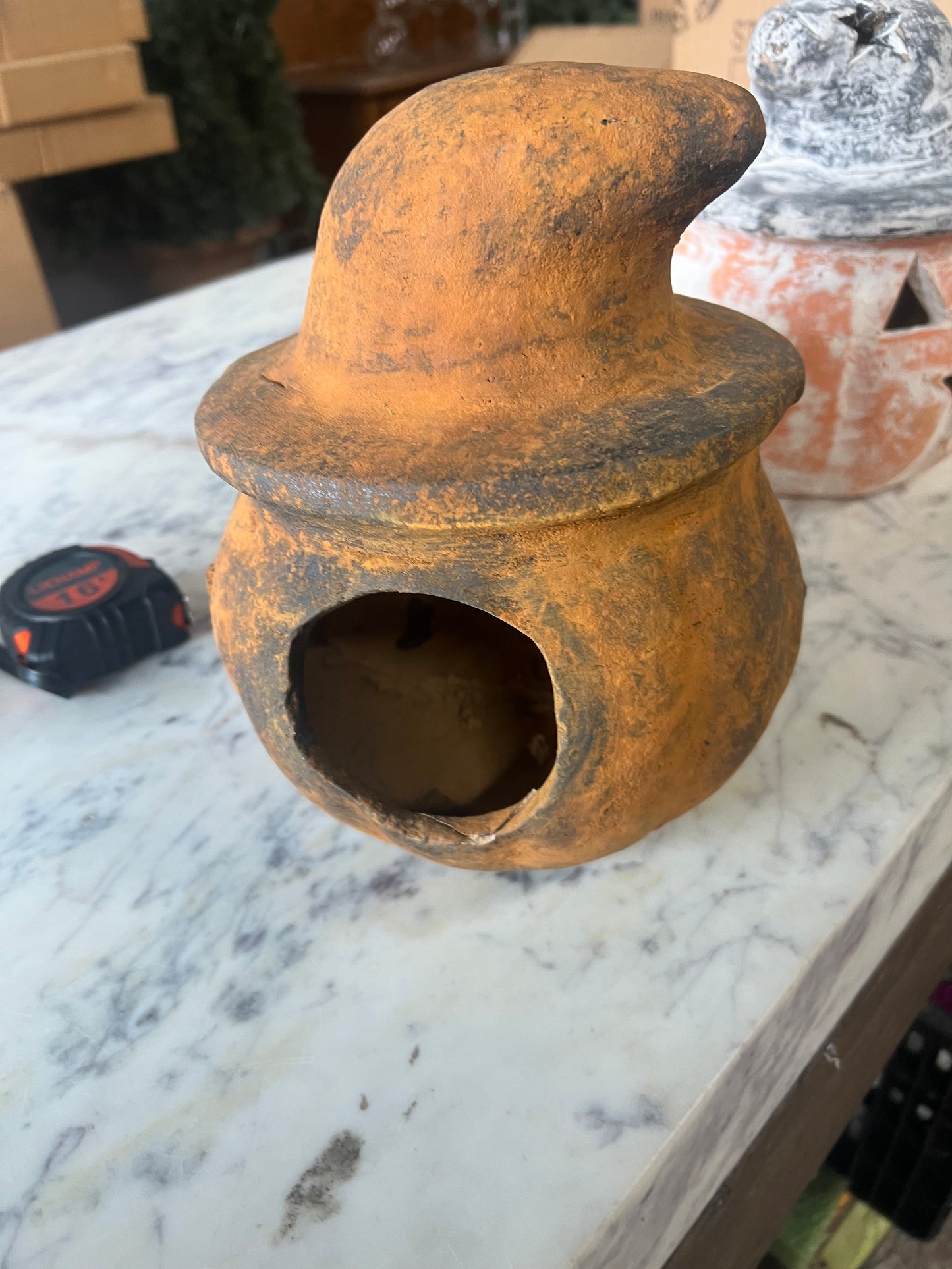 Clay Pumpkin Rusty with Hole for Light