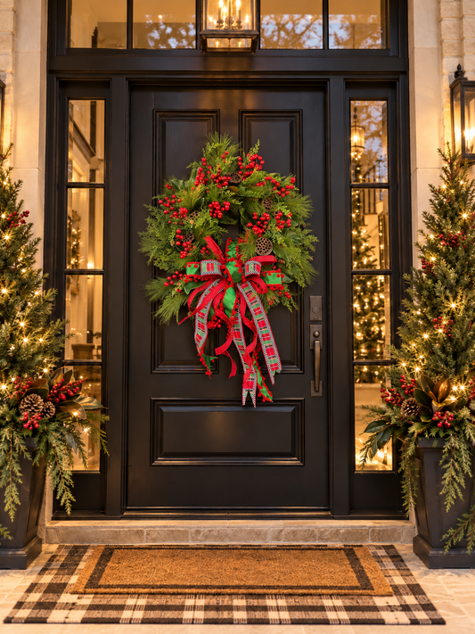 Christmas Cheer Berry & Evergreen Door Wreath