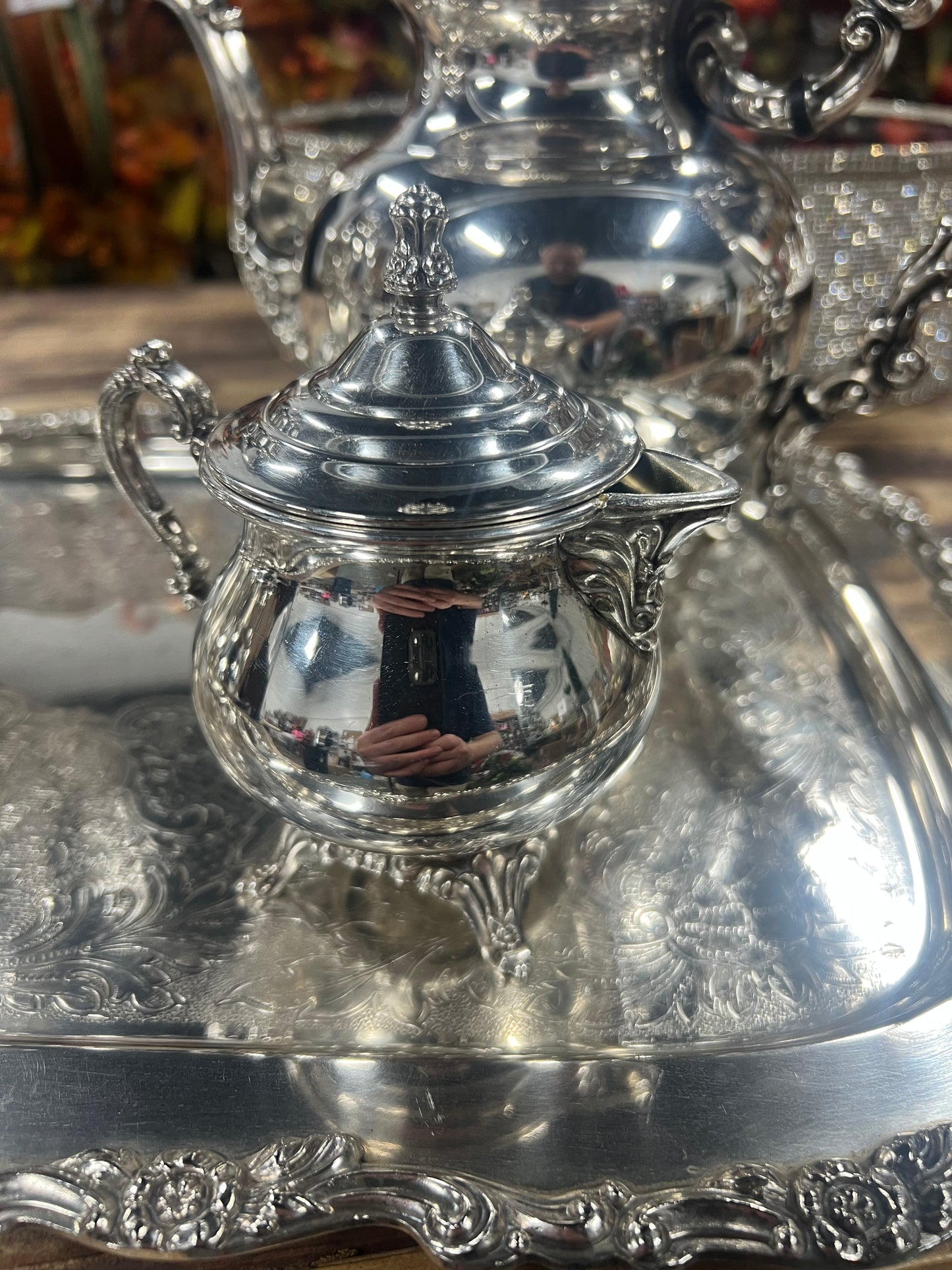5 Piece Vintage Silver-Plated Tea Set (#5) (Lid is Detached as Pictured)