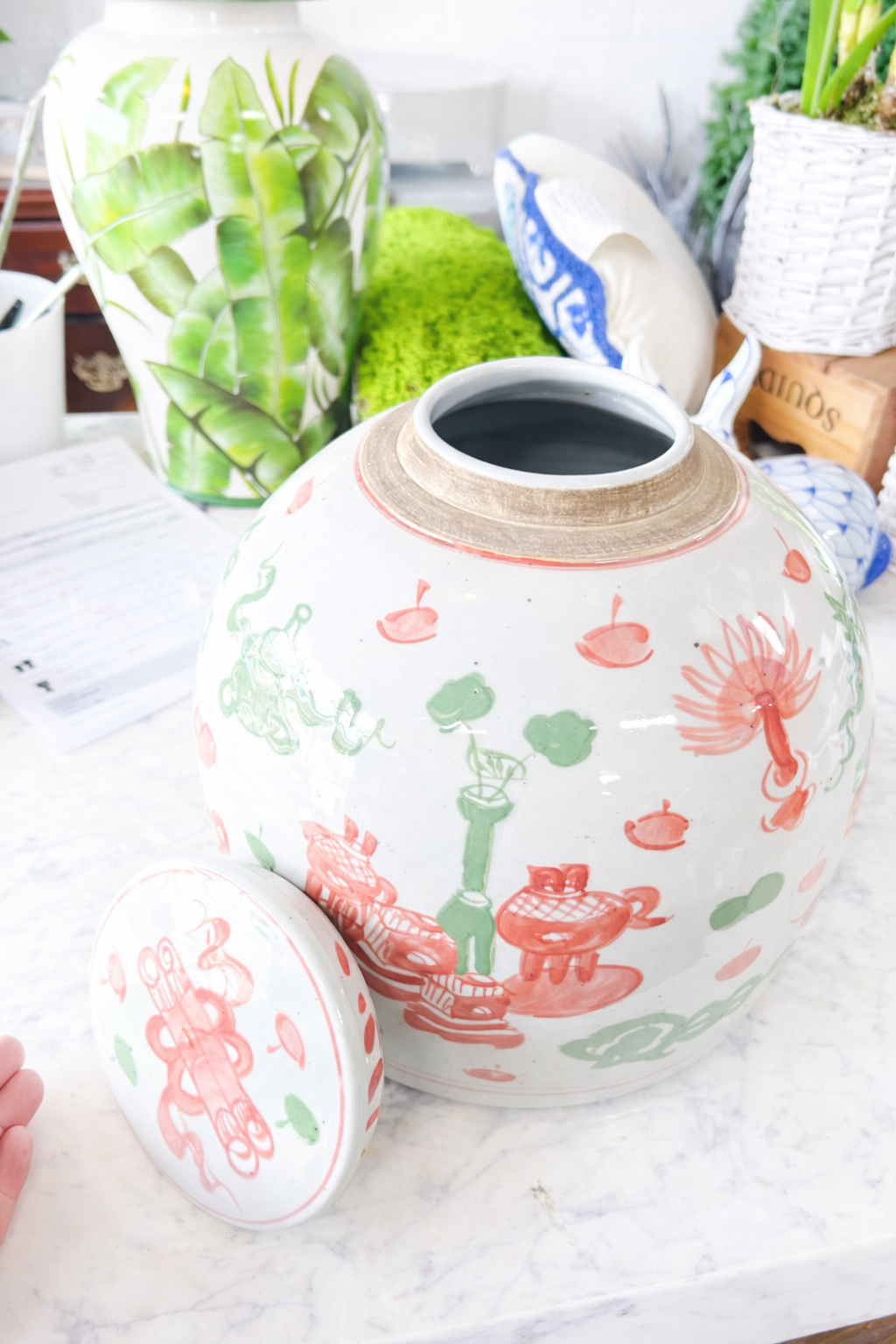 Pink & Green Rustic Porcelain Ancient Treasures Large Jar