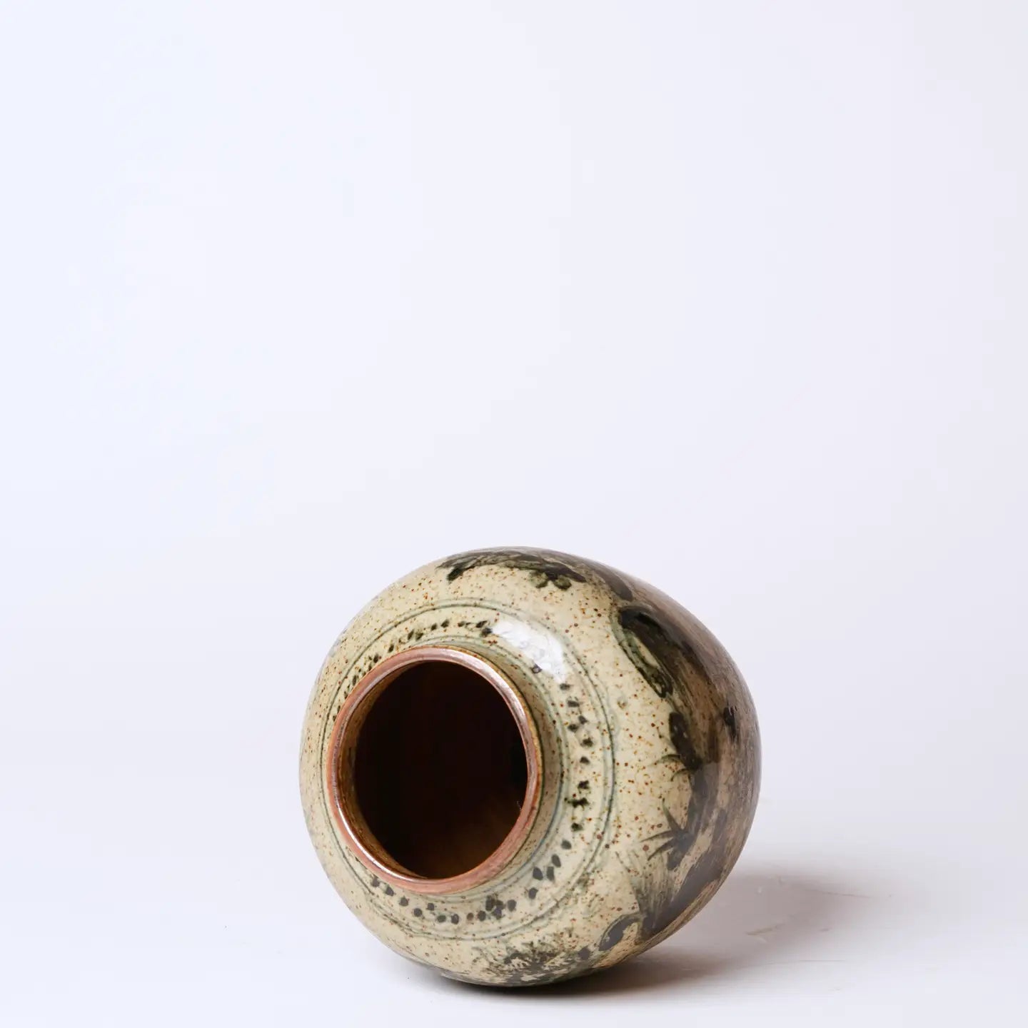 Rustic Porcelain Crane and Deer Small Round Vase