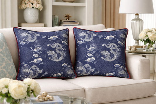 Set of 2 Blue Dragon Pillows