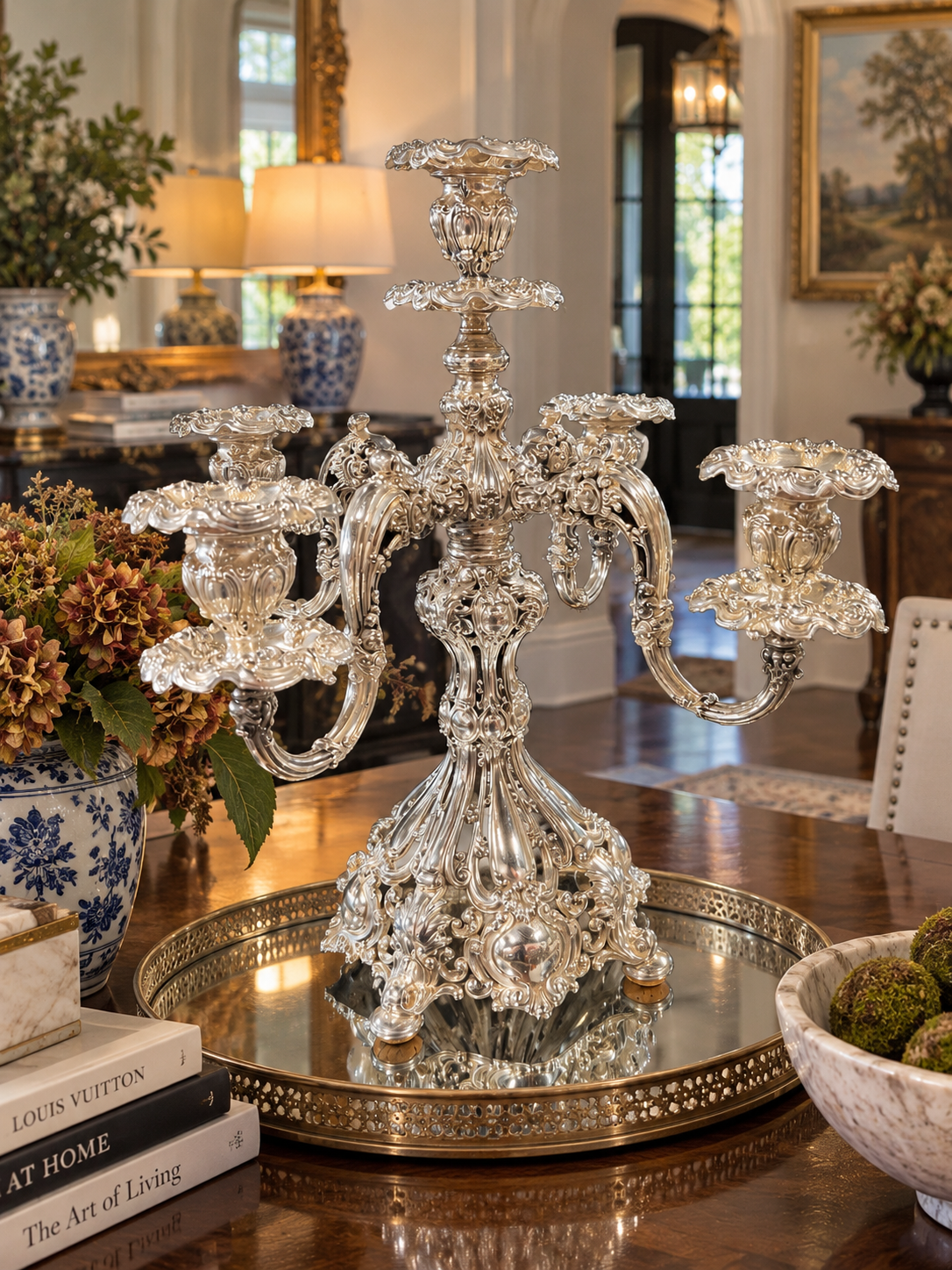 Vintage Silver-Plated 5 Branch Candelabra (1)