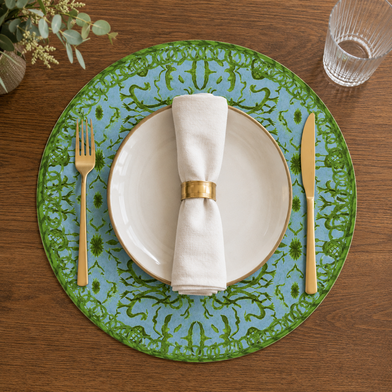 Blue & Green Chinoiserie Vinyl Placemat
