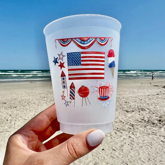 Red White And Blue Collage Frosted Cup- Pack of 10