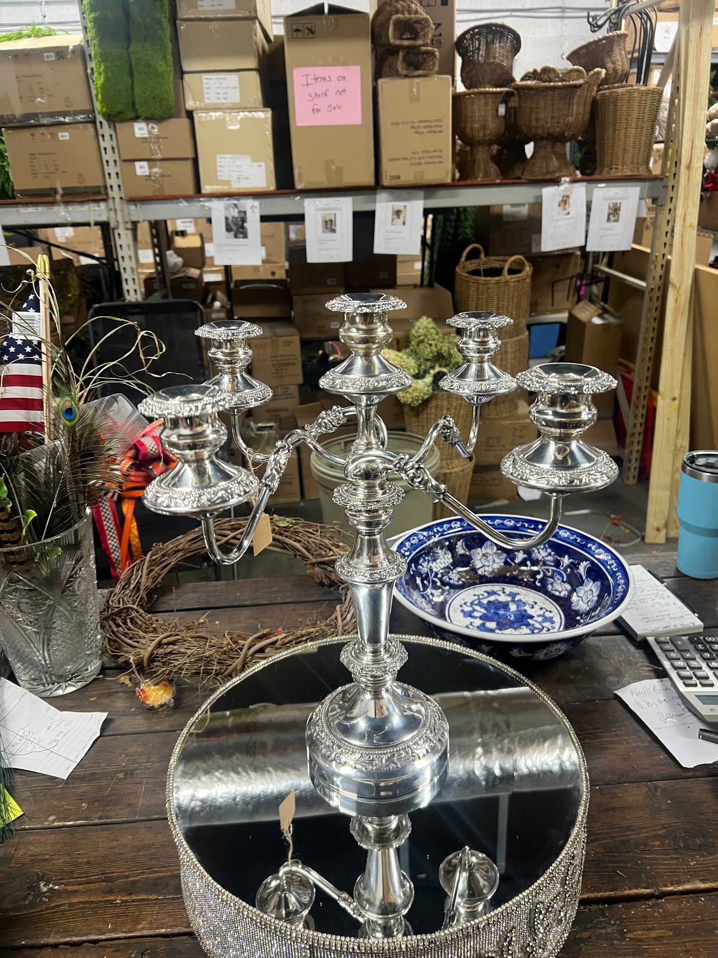 Set of 2 Vintage Silver-Plated 5 Branch Candelabra
