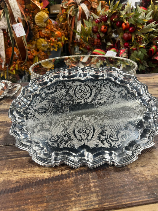 Vintage Silver-Plated Oval Scalloped Footed Tray