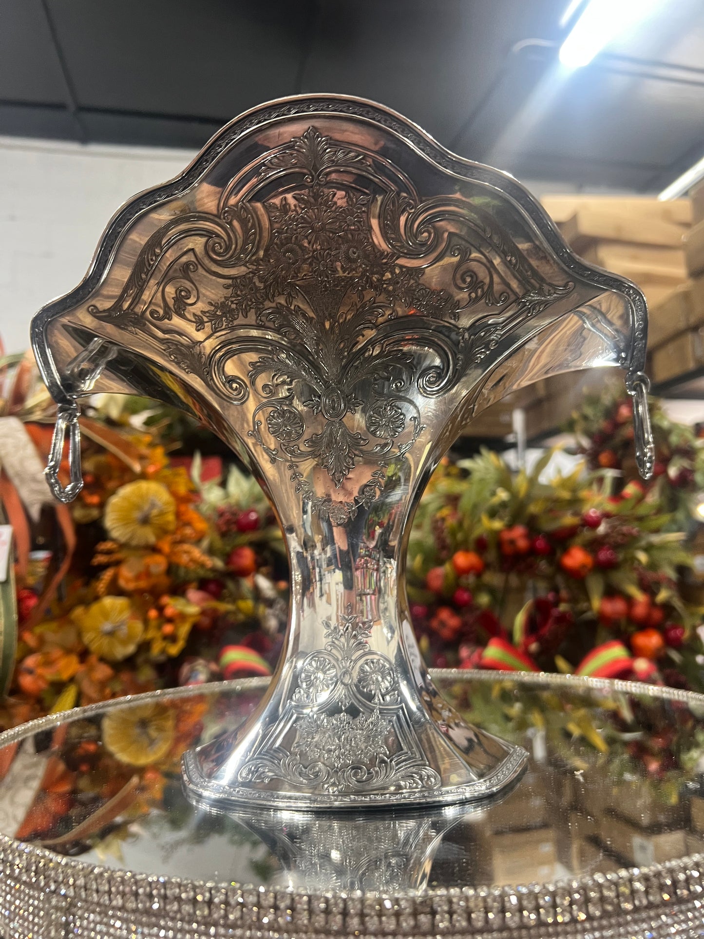 Vintage silver plated widemouth basket ￼