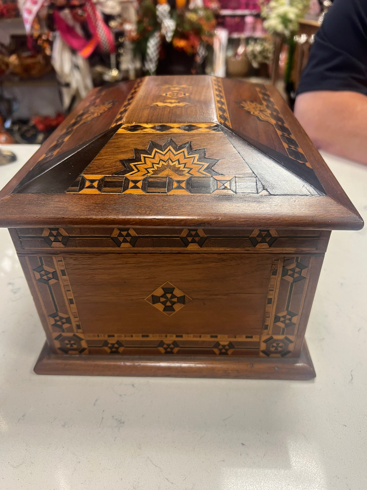 Vintage Marquetry Inlaid Wooden Jewelry Box