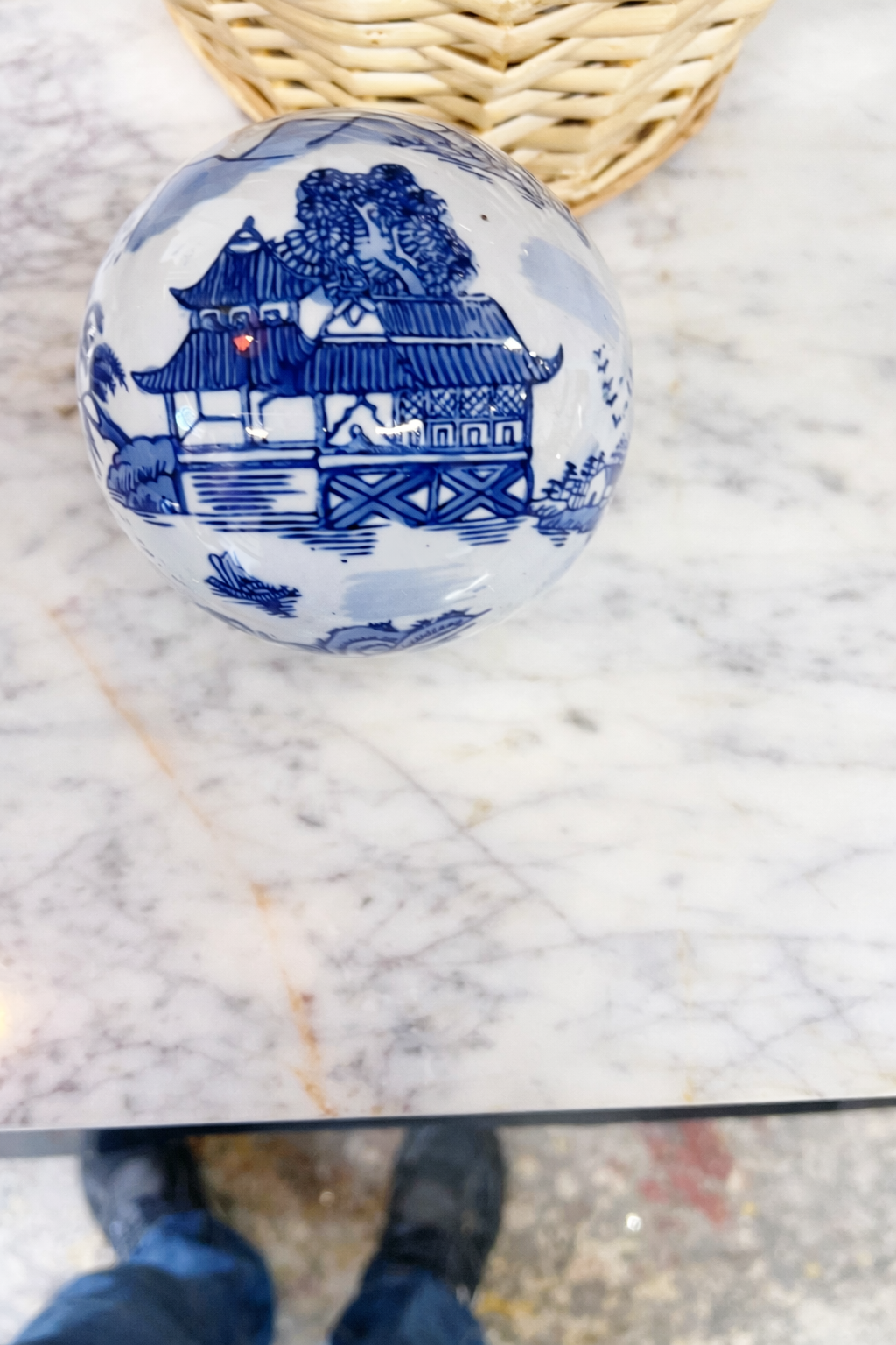Blue and White Hand- Painted Ceramic Decor Ball Set ￼
