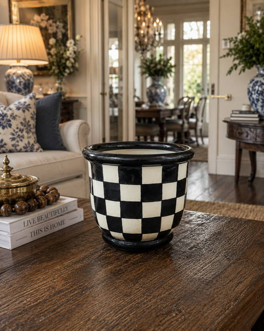 8in Black and White Checkerboard Bowl