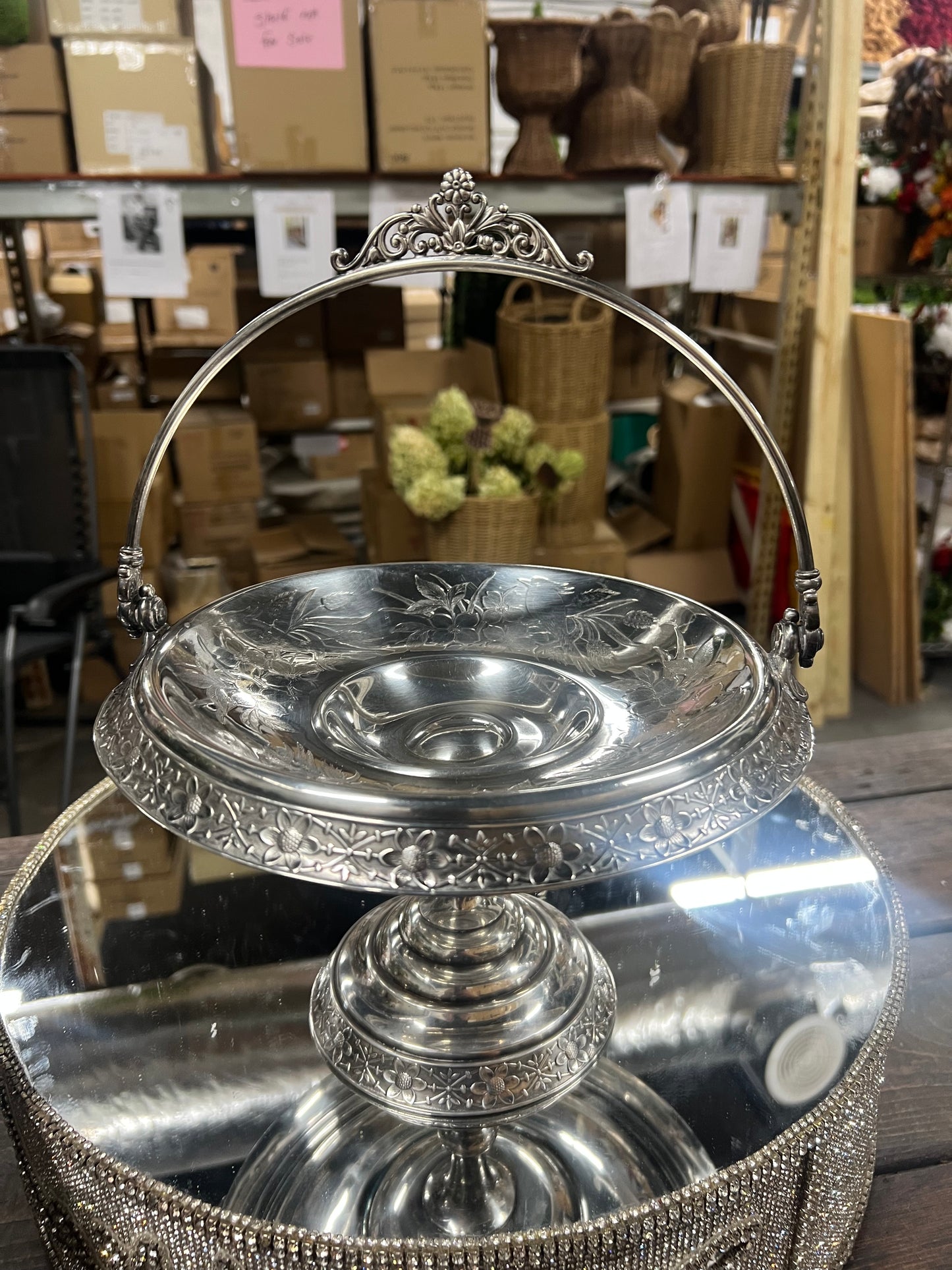 Vintage silver-plated bridal basket with handle 2