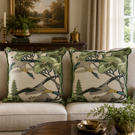 Set of 2 Grand Flying Ducks Emerald Pillow