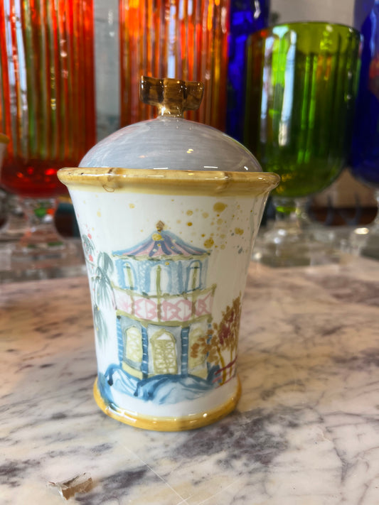 Canister with House, palm trees, and bamboo style edges